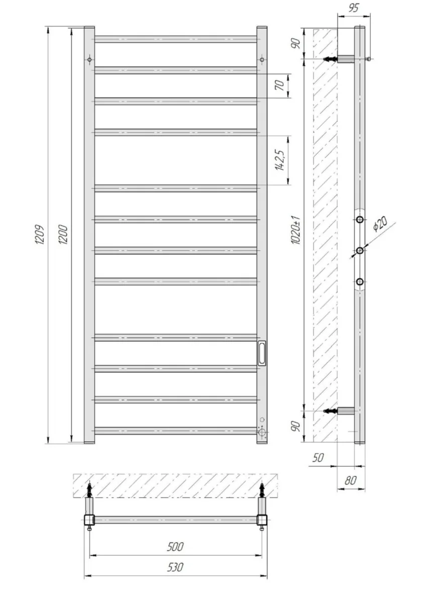Grzejnik łazienkowy elektryczny Alfa Electro 500×1200